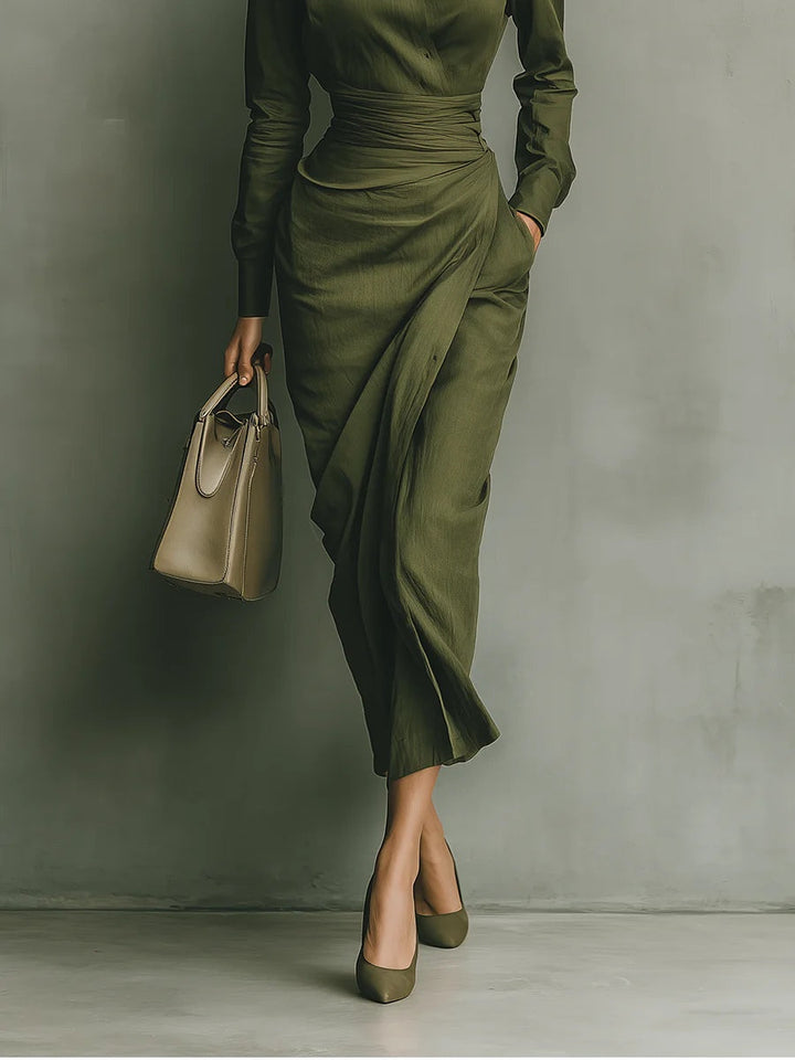Abito Maxi in Cotone Verde Militare